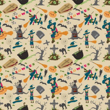 Halloween_7_seamless desen, çocuk çizim tarzında