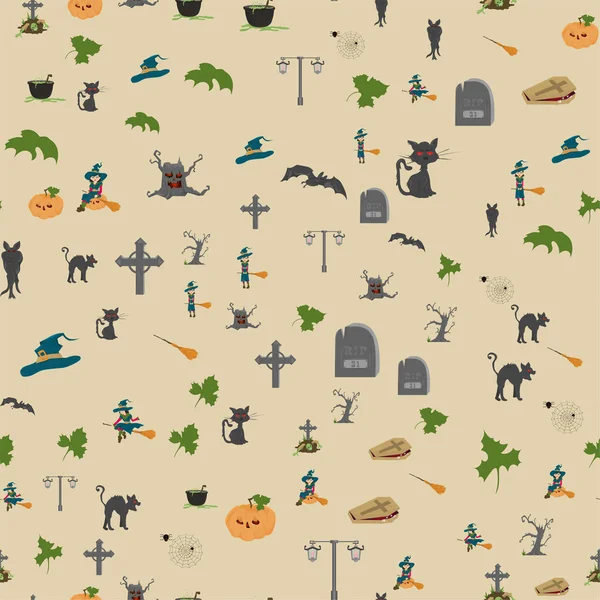 Halloween _ 9 _ seamless pattern, im Stil von Kinderillustrationen — Stockvektor