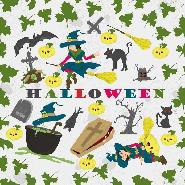 Halloween _ 14 _ patrón sin costuras, en el estilo de los niños illustr — Vector de stock