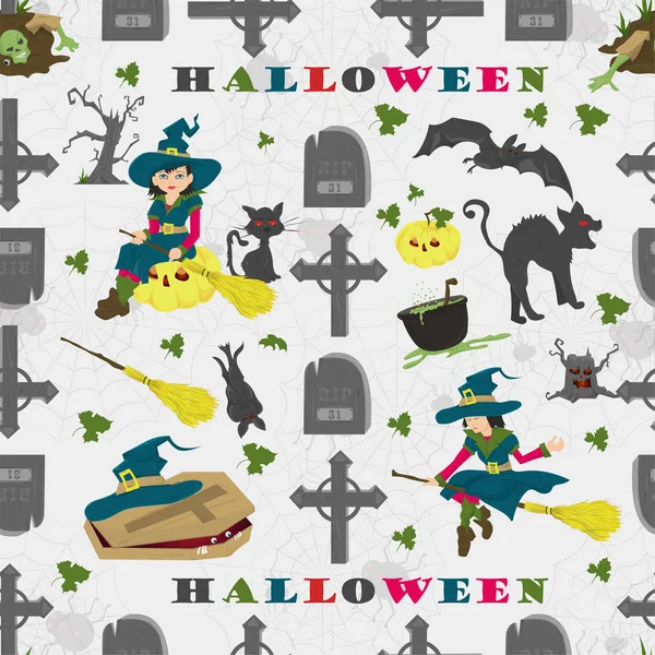 Halloween _ 13 _ seamless pattern, in the style of childrens illustr — стоковый вектор