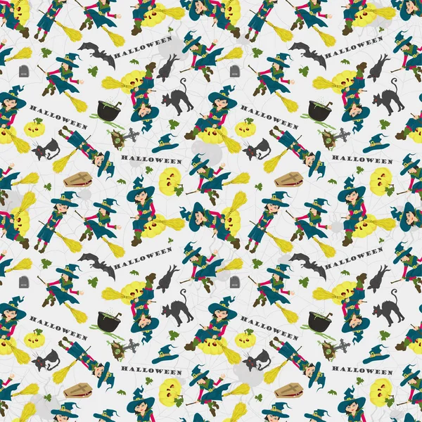 Halloween _ 18 _ seamless pattern, in the style of childrens illustr — стоковый вектор