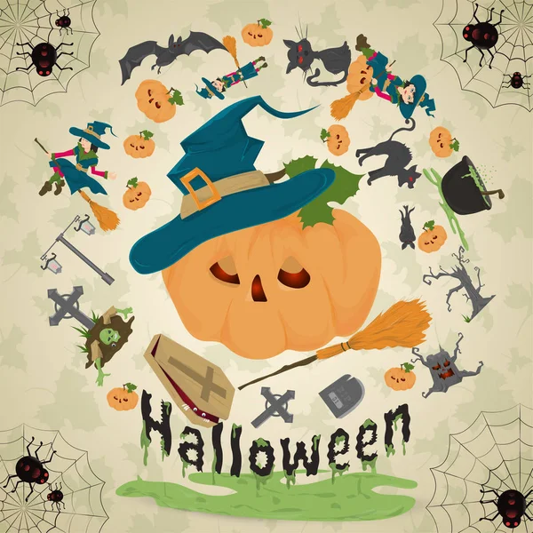 Ilustración de _ 6 _ todos los santos víspera, Halloween, ornamento circular a — Vector de stock