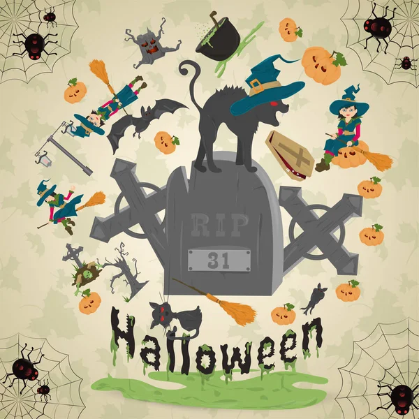 Illustration von Allerheiligen, Allerheiligen, Halloween, kreisförmigem Ornament a — Stockvektor