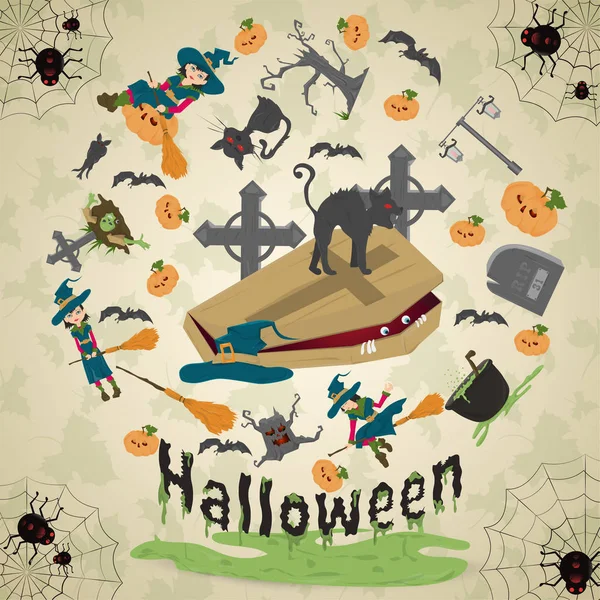 Illust _ 11 _ todos los santos víspera, Halloween, ornamento circular — Vector de stock