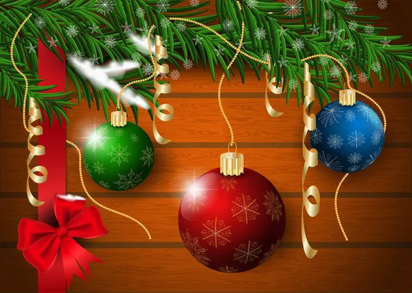 Noël et 6 nouvel an fond en bois avec branches de sapin et — Image vectorielle