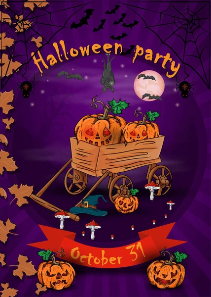 Projekt plakatu dla wszystkich świętych Wigilię, Halloween, wózek dyni na — Wektor stockowy
