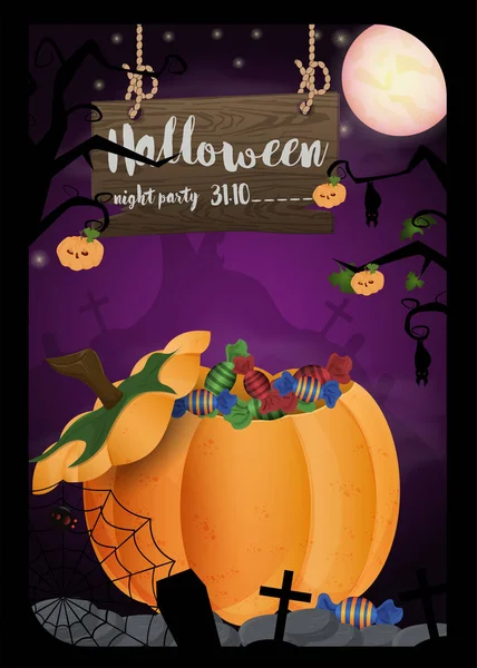 Design de layout para impressão no Halloween, corte o doce de abóbora m —  Vetores de Stock