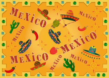 illüstrasyon yazıt ülke adı Meksika sombreros arasında ve
