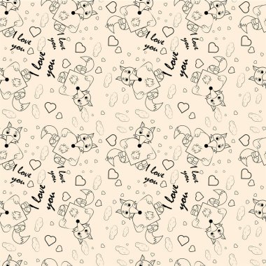 bir Tilki fil kucaklama konturlu dikişsiz çocuk illüstrasyon