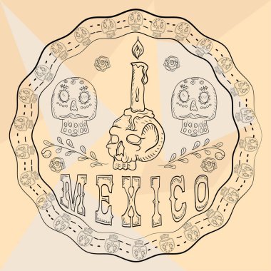 kontur çizimi 2 dairesel süs çıkartması ile kafatasları Meksika