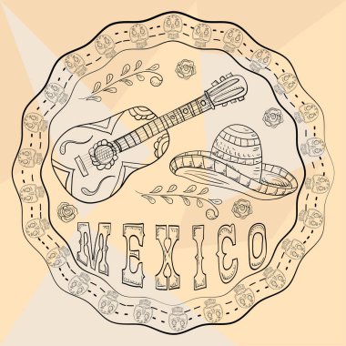 çizim 3 dairesel süs çıkartması kafatasları Meksika