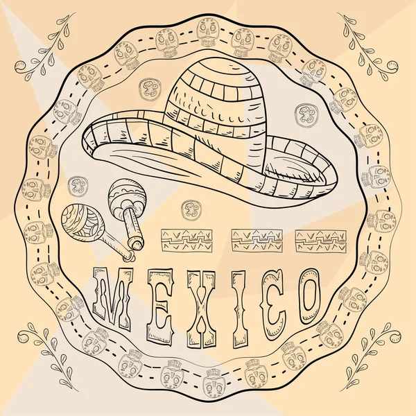 Ilustração de contorno 4 adesivo de ornamento circular com crânios Mex — Vetor de Stock
