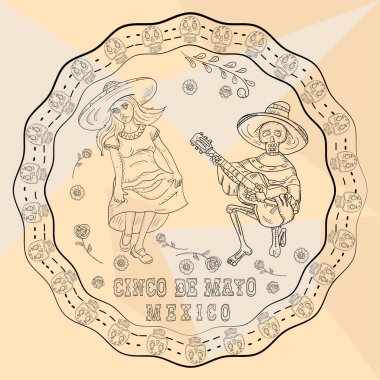 kavram çizimi 7 dairesel süs çıkartması kafatasları Meksika