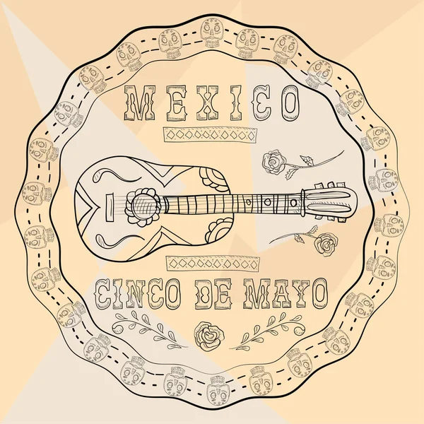 Contorno ilustración 6 adorno circular pegatina con calaveras Mex — Vector de stock