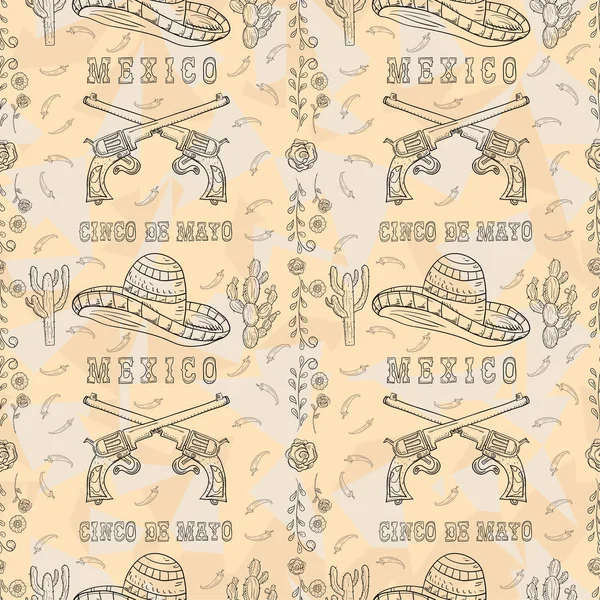 Ilustrasi kontur 8 dari tema mulus Meksiko untuk desain - Stok Vektor