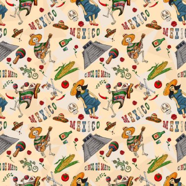 Des için pürüzsüz bir Meksika temasının kontur rengi 1 illüstrasyonu