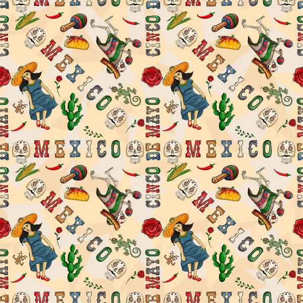 Contour couleur 4 illustration d'un thème mexicain sans couture pour des — Image vectorielle
