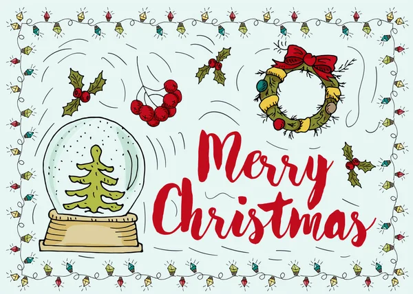 Nieuwjaar en Kerstmis contour kleur lay-out voor ontwerp ansichtkaarten — Stockvector