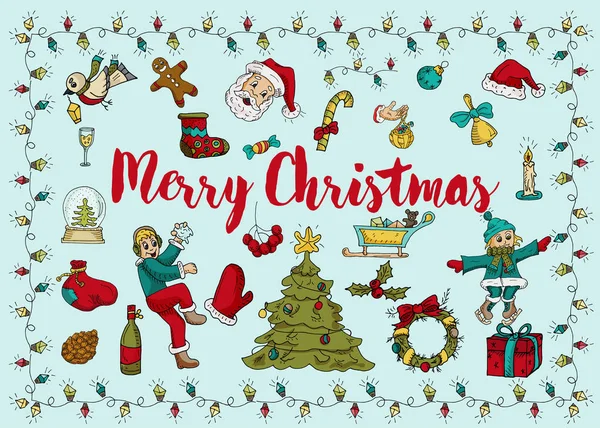 Conjunto de iconos de diseño de color de contorno de Navidad y año nuevo para decorar — Vector de stock