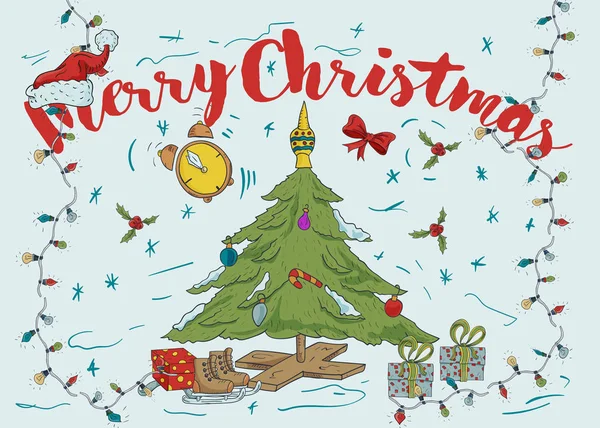 Nuevo año Navidad contorno color ilustración para la decoración des — Vector de stock