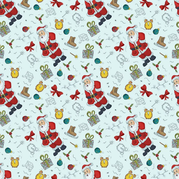 Patrón sin costuras Navidad año nuevo color y contorno illustrati — Vector de stock