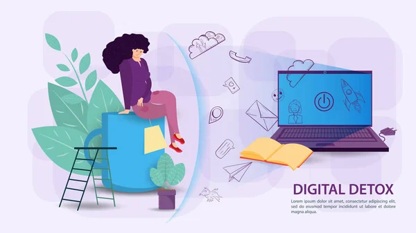 Desintoxicación Digital Concepto Banner Para Sitios Web Móviles Una Mujer — Vector de stock