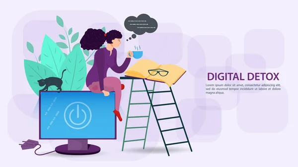 Desintoxicación Digital Concepto Banner Para Sitios Web Móviles Una Chica — Vector de stock