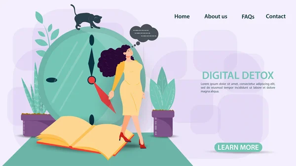 Digitale Detox Banner Concept Voor Websites Mobiele Sites Een Meisje — Stockvector