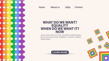 Web sitesi ve mobil uygulamaların iniş sayfası için tasarım, dikey gökkuşağı bayrağı sembolü LGBT +, bilgi ve gezinme düğmeleri için alan
