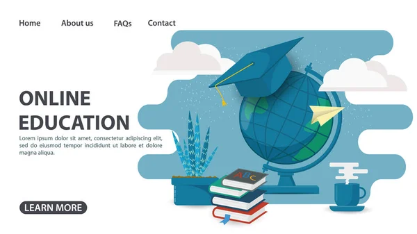 Online Školení Webová Stránka Design Zeměkoule Knihami Domácí Vzdělávání Počítačové — Stockový vektor