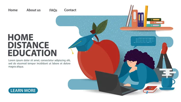 Formation Ligne Conception Page Web Fille Avec Ordinateur Portable Couché — Image vectorielle