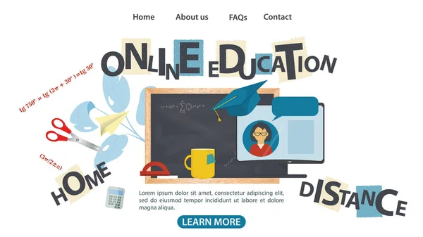 Design Webové Stránky Banner Téma Domácí Školy Vzdálenosti Line Vzdělávání — Stockový vektor