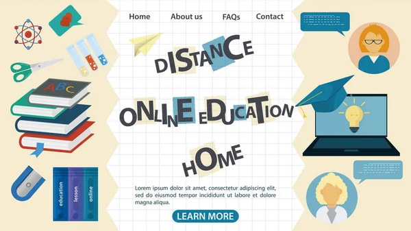 Design Web Page Banner Subject Home School Distance Online Education — 스톡 벡터