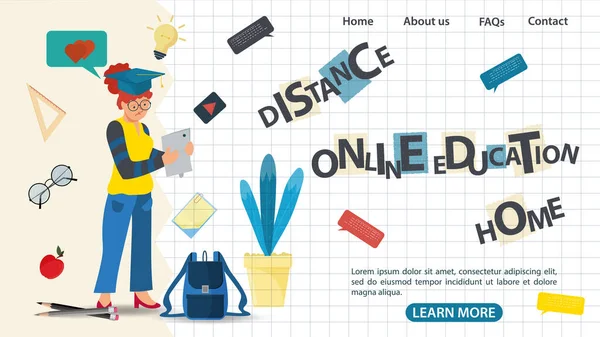 Design Web Page Banner Subject Home School Distance Online Education — 스톡 벡터