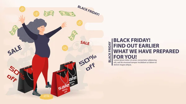 Banner Voor Design Webpagina Mobiele Apps Black Friday Sale Kortingen — Stockvector