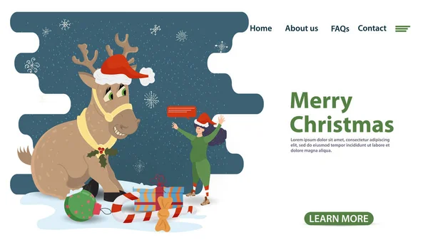 크리스마스와 디자인을 모바일 페이지 프로그램 조수인 Elf 일러스트에서 사슴을 — 스톡 벡터