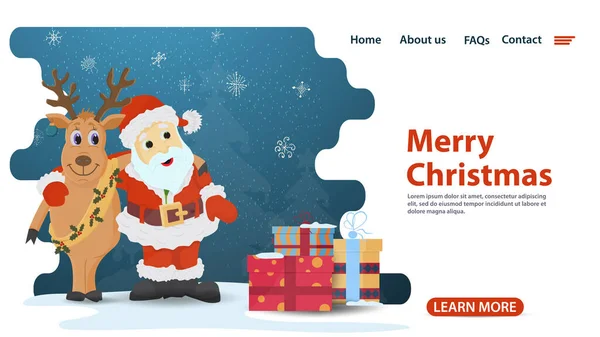 크리스마스와 디자인을 모바일 애플리케이션의 페이지 사슴과 포옹하고 클로스 일러스트 — 스톡 벡터