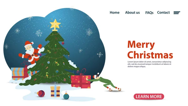 Banner Natale Design Capodanno Pagine Web Applicazioni Mobili Piccole Persone — Vettoriale Stock