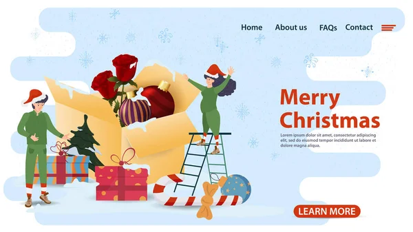 크리스마스와 디자인을 플래그 모바일 페이지 프로그램 요정들이 풍선이 근처에 있습니다 — 스톡 벡터