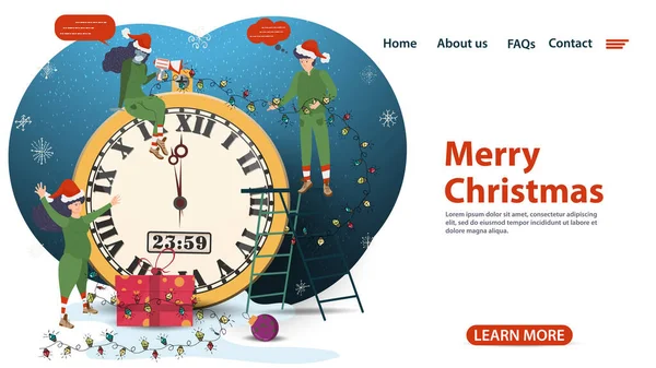 크리스마스 디자인을 플래그 모바일 페이지 사람들이 새해를 기다리는 일러스트 — 스톡 벡터