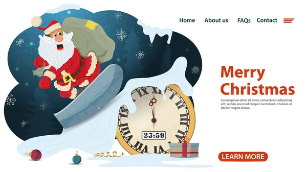 크리스마스와 디자인을 현수막 모바일 페이지 스프링보드 시계에 가방을 산타클로스 일러스트 — 스톡 벡터