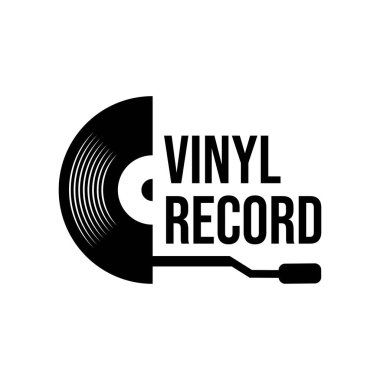 Vinil kayıt logo şablonu. Vektör müzik simgesi veya amblemi.
