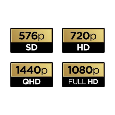 Golden 8K, 4K, 5k Ultra HD Video Çözünürlük Simgesi Logosu; Yüksek çözünürlüklü TV / Game Screen monitörü Etiketi