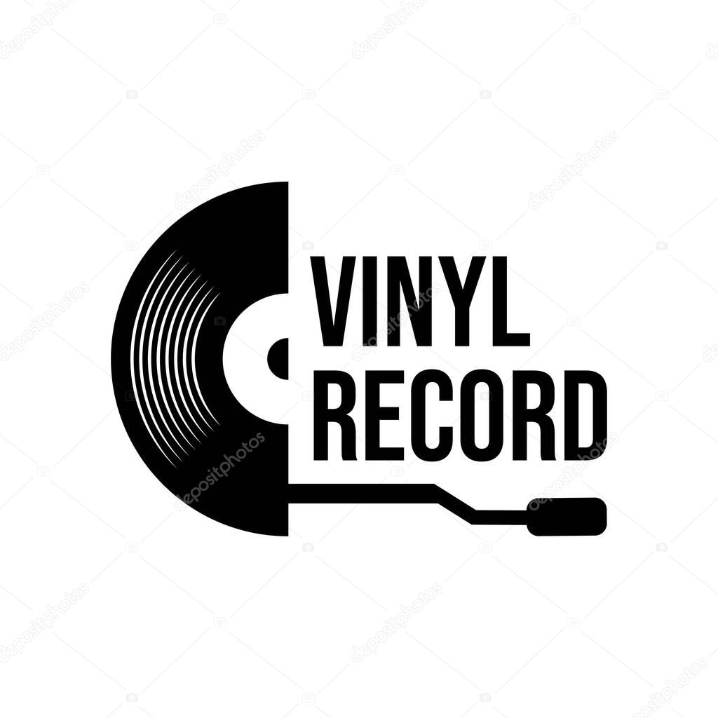 Vinyl record logo template. Vector music icon or emblem.