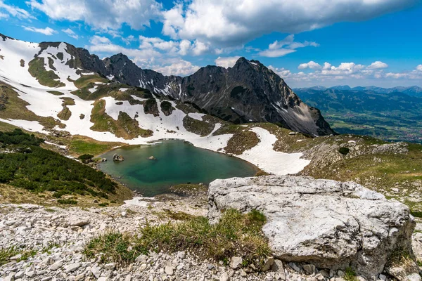 Entschenkopf Křižovatka Fantastickým Panoramatickým Výhledem Horní Dolní Gaisalpsee Allgau Alpy — Stock fotografie