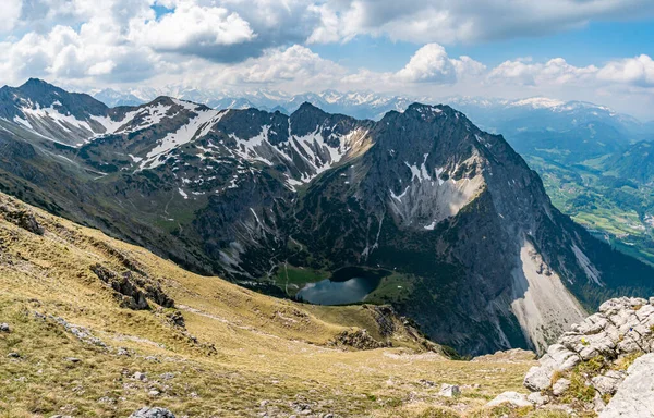 Przejście Entschenkopf Fantastycznym Widokiem Górną Dolną Gaisalpsee Alpy Allgau — Zdjęcie stockowe
