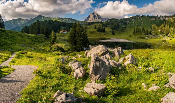 Randonnée Fantastique Dans Les Magnifiques Monts Lechquellen Warth Schrocken Bregenzerwald — Photo