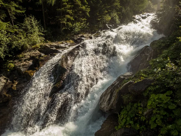 Salendo Sulla Stuibenfall Ferrata Nei Pressi Umhausen Nell Otztal Tirolo — Foto Stock