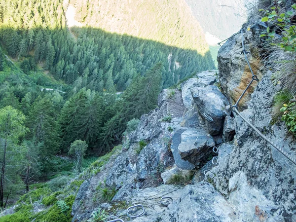 Escalade Sur Stuibenfall Ferrata Près Umhausen Dans Otztal Tyrol Autriche — Photo