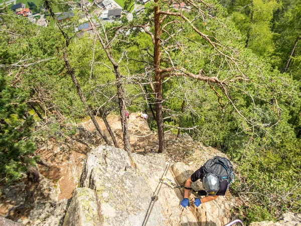 Klettern Lehner Wasserfall Klettersteig Bei Oberried Otztal Tirol Österreich — Stockfoto